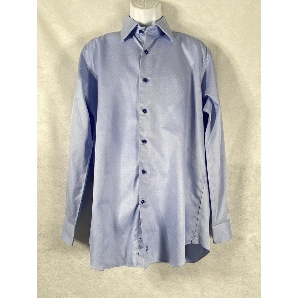 David Donahue Shirt Mens 17.5 34/35 Blue Button Up Long Sleeves Preppy